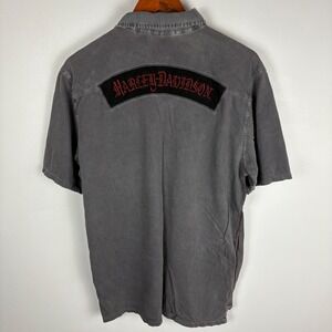 Harley Davidson Mens Gray Short Sleeve Polo Shirt Graphic Logo EST 03 Size L